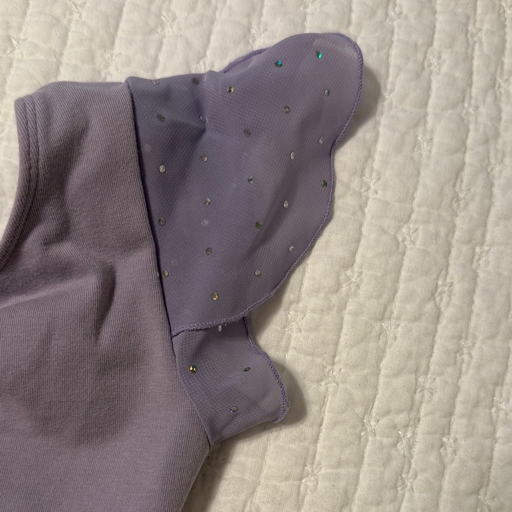 Bloch Lavender Kids Dance Leotard with Ruffled Soarkly Flutter Sleeves 4/5 - Picture 2 of 10
